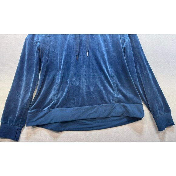 Champion Womens Velour Pullover Sweatshirt Sweater XL Blue Drawstring & Pockets - Picture 4 of 13